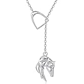 Horse Necklace 925 Sterling Silver Horse Strirrup Lariat Pendant Necklace Y Layered Western Jewelry for Women