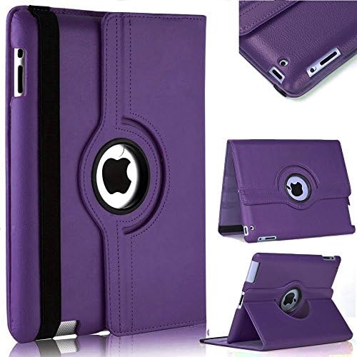 iPad Air 2 Case, AllinoMarket - 360 Degree Rotating Stand Case Smart Cover with Auto Sleep and Wake Feature and Strap for Apple iPad Air 2 (2014 Release) iPad 6 (Purple )