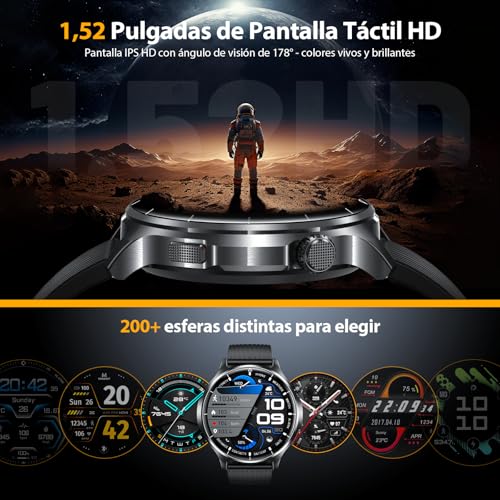 SLOKSFil Reloj Inteligente Hombre Militar con Bluetooth Llamada, 1000mAh Smartwatch Hombre con 1,52" HD/110+ Modos Deportes/24/7 Pulsómetro/Sueño/IP68 Impermeable/Podómetro Android iOS (Silica)
