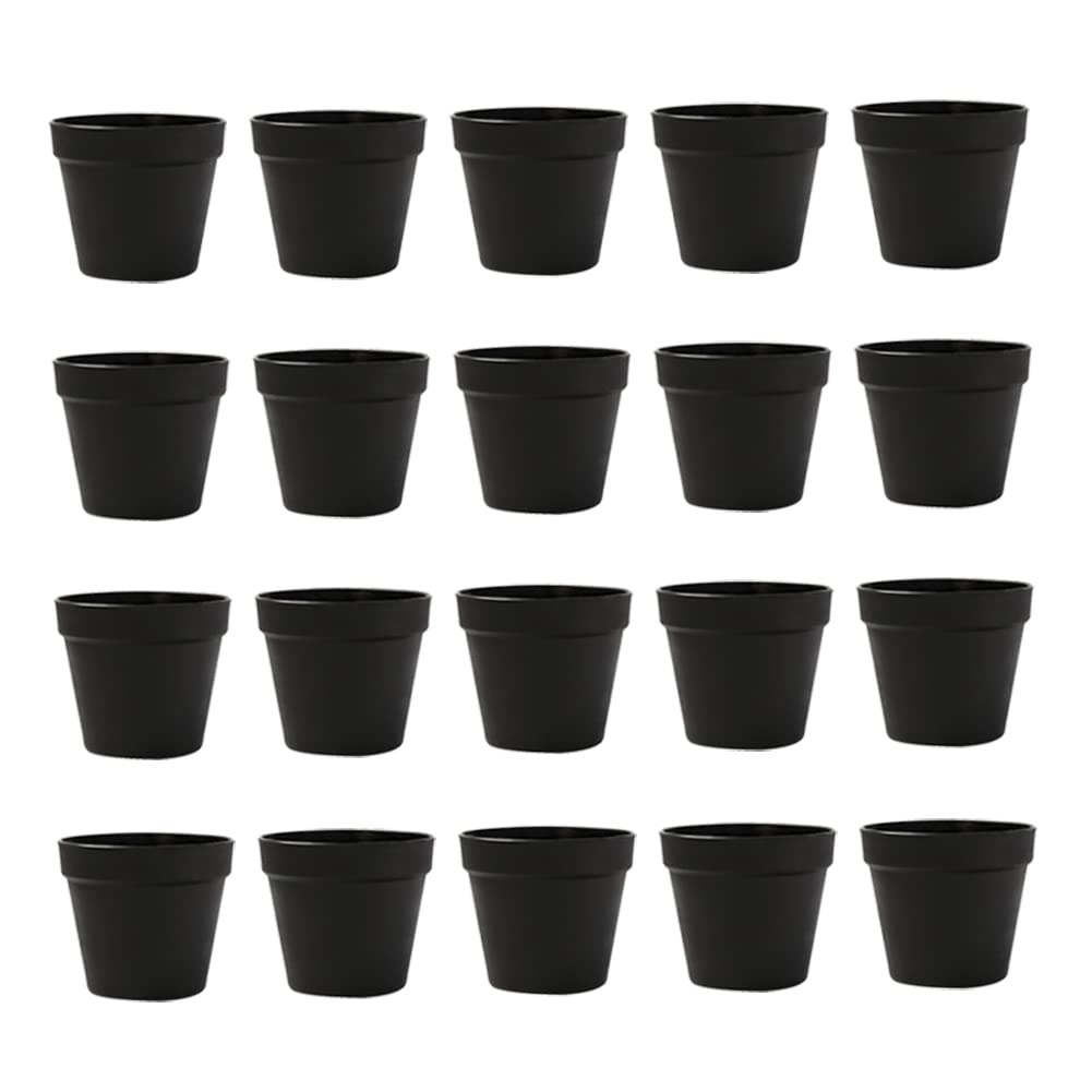 JIHUOO 20 Pcs Mini Plastic Planters - Little Indoor Plant Pots for Seed Starting, Flowers, and Tiny Gardens - Decorative Black Gardening Containers
