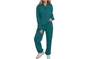 HOUJIBFA Womens 2 Piece Outfits Lounge Half Zip Hoodie Sweatsuit Sets Oversized Sweatshirt Baggy Fall Fashion Sweatpants