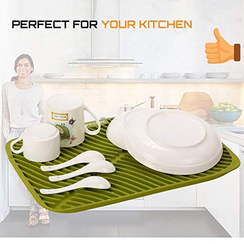 Silicone Drying Mat | MACONEE Dish Drying Mat For Kitchen, Thick Counter Mat With Deep Grooves, Dry Faster & Easy Letting The Water Out, Extra Thickness, Green - Thumbnail 6