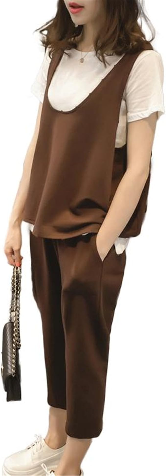 Amazon セットアップ レディース パンツ ノースリーブ Tシャツ クロップドパンツ クロップド ウエストゴ アンサンブル 通販