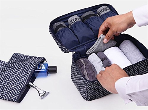 Portable Multifunction Waterproof Travel Pouch Toiletry Bag Case Wash Organizer Packing Cubes Travel Case Underwear Storage Boxes Bra Organizer Socks Bag (Nice Navy Blue Star) - Thumbnail 3
