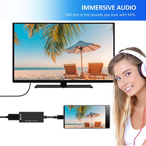 MHL Micro USB to HDMI Cable Adapter, MHL to HDMI 1080P Video Graphic Converter with Video Audio Output for Samsung Galaxy S5 S4 S3 Note 3 Note 2 Note 8 Phones & Tablets with MHL Function (Black)