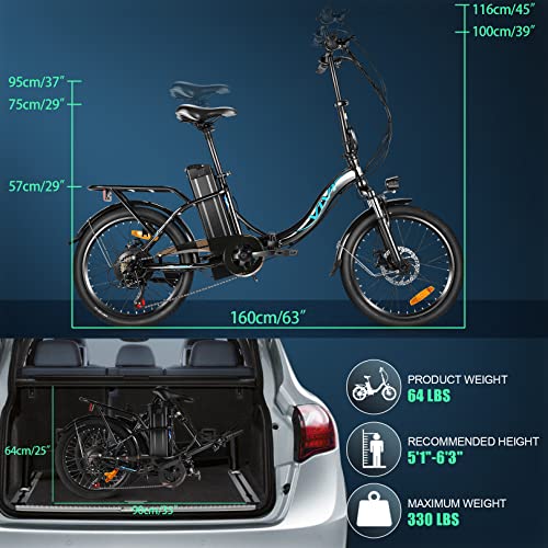 VIVI Folding Electric Bike 20'' Electric Bicycle 350W Ebike, Electric
