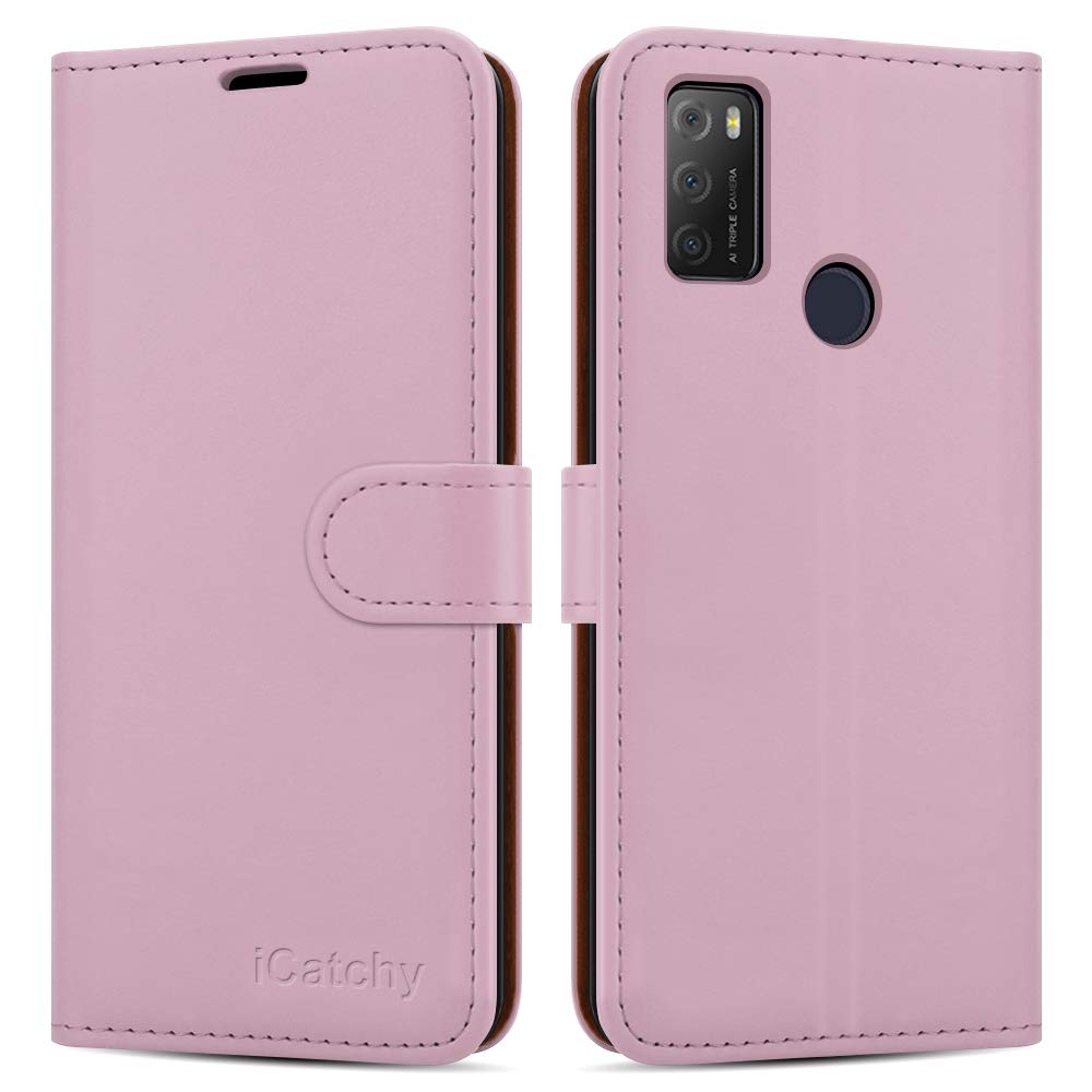 iCatchy For Alcatel 1S / 3L 2021 Case Leather Wallet Book Flip Folio Stand View Cover Compatible with Alcatel 1S / 3L 2021 Phone Cover (Rose Gold)