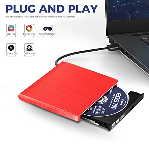 YAHEY External CD Drive, Ultra Slim USB 3.0 CD DVD-RW DVD ROM Drive for High Speed Data Transfer and Laptop Notebook PC Desktop Computer Support Mac OS X,Windows10/ Vista/7/8/8.1/.