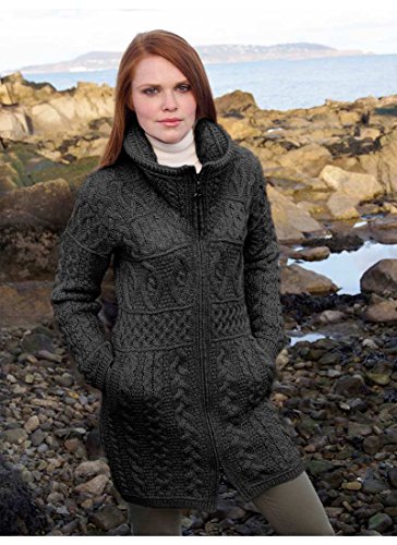 Aran crafts women s double collar coat medium charcoal