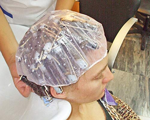 100 Disposable Clear Mop Mob Caps Clipped Hair Head Cover Shower Cap Plastic for Beauty Salon,Food Service,Hospitals,Laboratories,Manufacturing or Spray Tanning