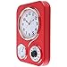 Lily's Home (9.5 Inch x 13.3 Inch Retro Kitchen Wall Clock, Vintage Wall Clock with a Thermometer and 60-Minute Timer, Ideal for Any Kitchen, Office, or Diner (Red)