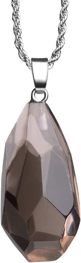 Natural Gemstone Pendant Necklace Healing Crystal Quartz Reiki Chakra Gem Stones 18 Inch Jewelry Women Girls Men Birthday Gifts 24'' Stainless Steel Chain