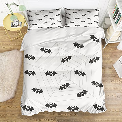 SUN-Shine Duvet Cover Set Halloween Flying Bat Spider Web Decorative Bedding Sets, Soft Bedspread Quilt Sheet Sets Pillow Cases Kids Children Teens College Dormitory Home Guest Room Hotel