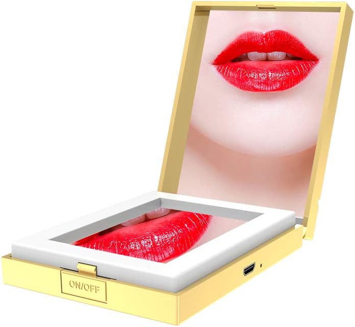 ENEM LED Lighted Travel Makeup Cosmetic Vanity Mirror - Double Sided 1X/4X Magnification | Folding Handheld Compact - Rectangular
