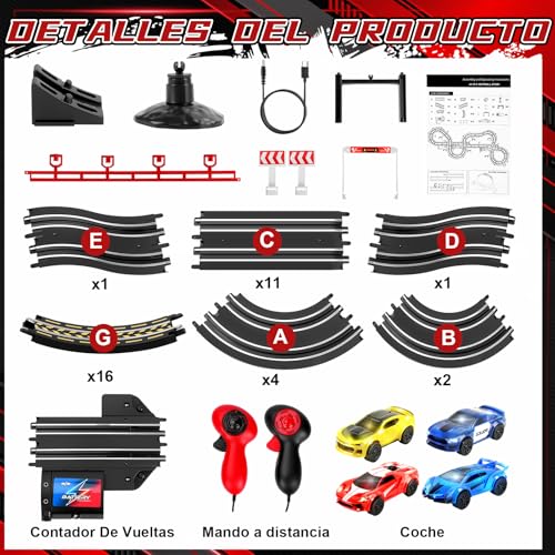 YOOHBERRYS Track Racing Electric, 1:64 Track Cars Kids Track Cars -4 LED Cars, USB, Remote Control, Lap Counter, 360° Loop, Extra Long Circuit Car 3+ Years Toy Gifts (737CM)