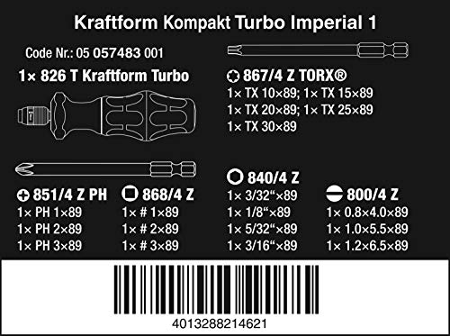 Wera '05057483001 Kraftform Kompakt Turbo Imperial 1 Getriebe-Schraubendreher-Satz, 19-teilig – Bild 3