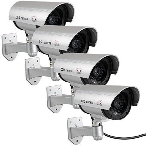 chobros 4 PACK Waterproof Dummy Fake Surveillance Security CCTV Dome Camera with Record LED Light Indoor & Outdoor (Silver)