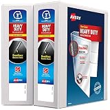 Avery Heavy Duty View 3 Ring Binder, 3" One Touch Slant Ring, Holds 8.5" x 11" Paper, 2 White Binders (79192)