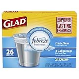 Glad OdorShield Small Trash Bags, Fresh Clean, 4 Gallon, 26 Count (Pack of 12)