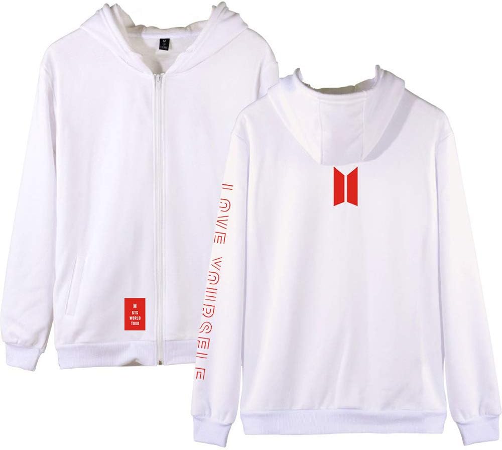 VolwassanWomens Zip Hoodie Oversized Winter Thickened Kpop BTS Hoodie Love Yourself Girls Unisex Jumper Sweatshirt Hoodies