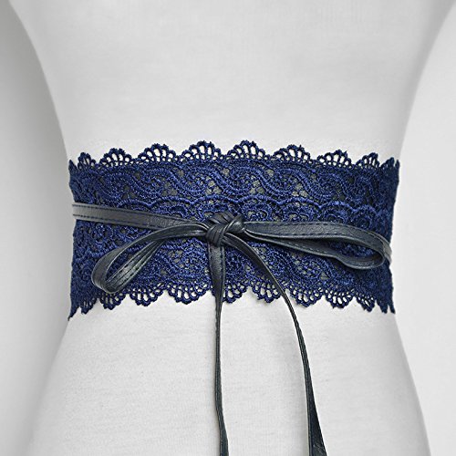 CoCocina Women'S Soft Pu Wrap Around Obi Waist Band Cinch Boho Belt - Denim Blue