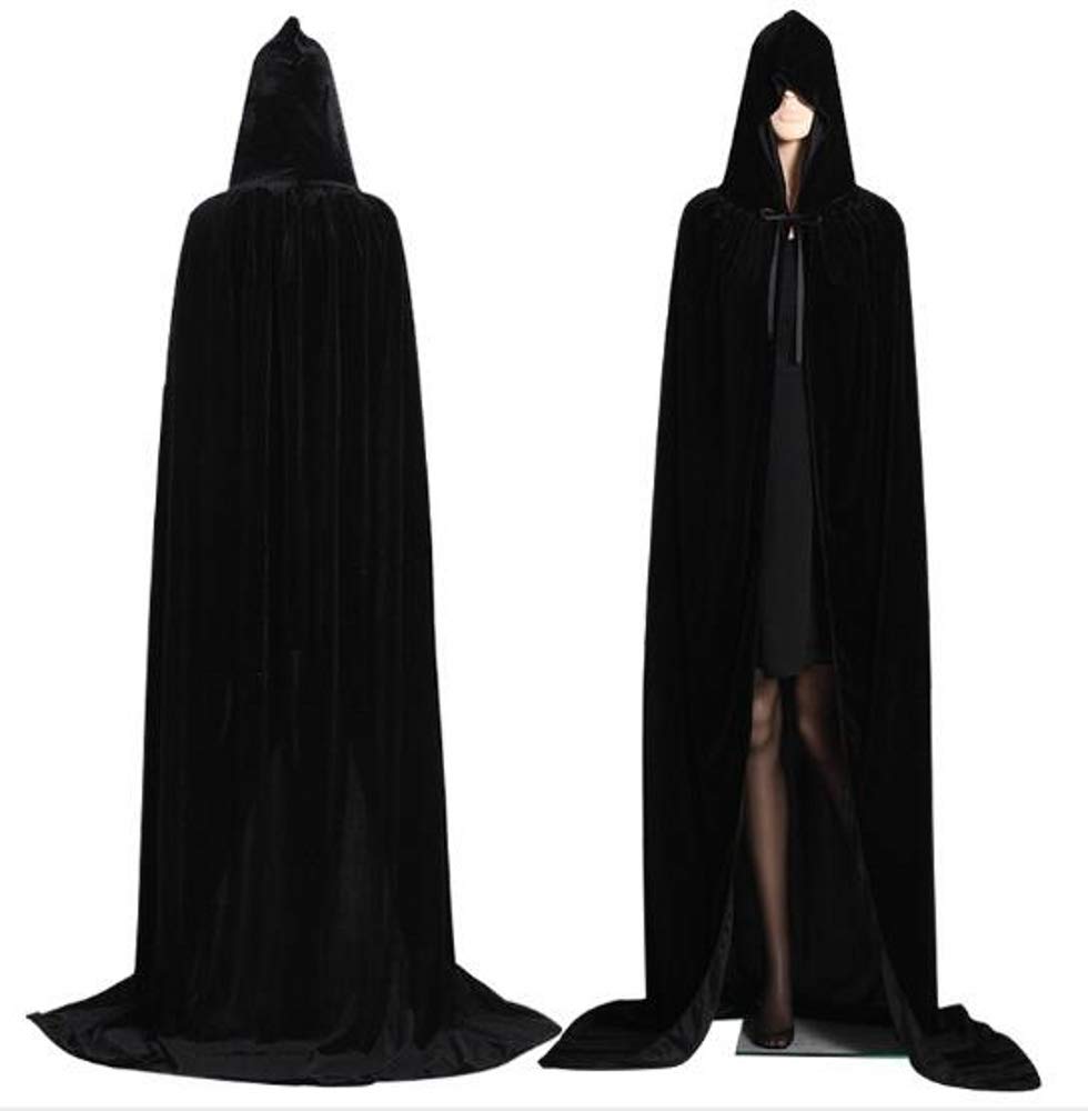 CHSYOO black hooded cloak long cape with hood robe for Halloween costume party witch devil vampire cosplay fancy dress