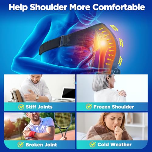 FAMILY‎ HEALTH Cordless Portable Shoulder Heating Pad & Massager, Heating Vibration Shoulder Wrap, Shoulder Brace for Pain Relief, Rotator Cuff Support for Men & Women, Black