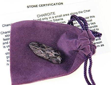 Fundamental Rockhound Products: Dark Charoite tumbled stone gemstone crystal with carrying pouch, info card, stone certification (TS_Charoite_XL)