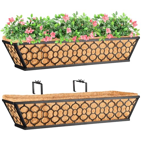Riare 2 Pack 24 Inch Window Boxes Planters with Coco Liner, Metal Deck ...