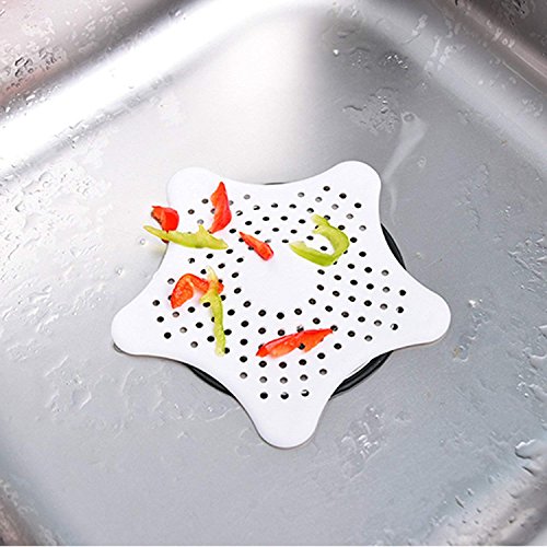 Awekris Shower Drain Hair Catcher, Hair Stopper for Bathroom Bathtub and Kitchen, Rubber Sink Strainer,White & Blue Starfish Shaped (4 Pack)