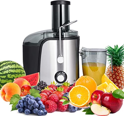 PureMate Juicer Machines, 800W Whole Fruit and Vegetable Juice Extractor, Centrifugal Juicer Machine, Stainless Steel Juicer with Two Speed Settings, BPA-Free, Easy Clean