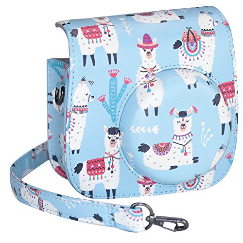 Blummy PU Leather Instax Mini 9 Camera Case for Fujifilm Instax Mini 8/ Mini 8+/ Mini 9 Instant Camera with Adjustable Strap and Pocket (Blue Alpaca)