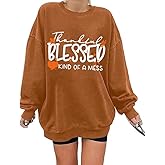 Thanksgiving Sweatshirts for Women Fall Crewneck Sweatshirt Long Sleeve Blessed Shirts Turkey Graphic Pullover Tops