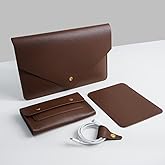 Benfan PU Leather Laptop Sleeve 13 Inch Compatible for 13 MacBook Air M3 M2,13 MacBook Pro M2, Surface Pro, Dell XPS 13 with Small Pouch, Mouse Pad and Cord Organizer Color Dark Brown