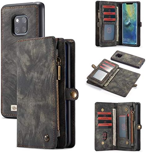 CaseMe for Huawei Mate 20 Pro Leather Case,Multi-functional Flip Folio Zipper Wallet Leather Case with Card Slots and Magnetic Back Cover for Huawei Mate 20 Pro 6.39 inch (Black)