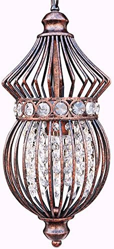 Starthi Mini Lantern Crystal Chandelier Pendant Light, Antique Ceiling Lamp With Wrought Iron Birdcage Shades,Bronze Iron Finish, 1-Lighting