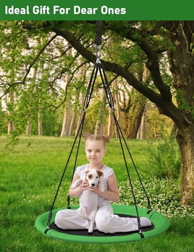 Ansionsol 40 Inch Diameter Saucer Tree Swing Set for Kids & Adults, Adjustable Flying Swing Seat for Backyard or Outdoor Playground, Green & Black