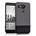 kwmobile Hard Case Compatible with LG Google Nexus 5X - Canvas Phone Cover with PU Leather Appliqués - Grey/Black