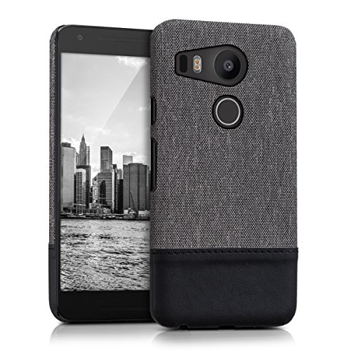 kwmobile hardcase Canvas Cover for LG Google Nexus 5X with Imitation Leather appliqués - backcover case Protective case Cover in Grey/Black