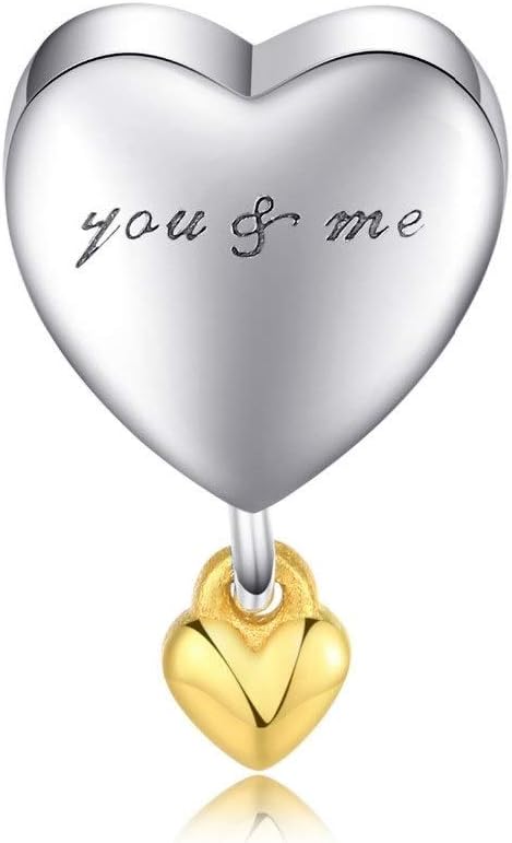 FeatherWish 925 Sterling Silver You & Me Gold Love Heart Charm Fits Pandora Bracelet