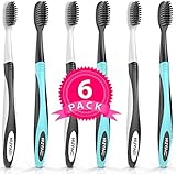 Nuva Dent Ultra Soft Charcoal Toothbrush - Gentle, Slim Brush Head, Medium Tip - Clean Plaque, Whiten Teeth - Works Well w/Activated Charcoal Toothpaste or Teeth Whitening Products, 6 Pack