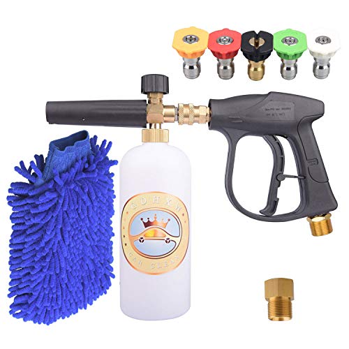 GDHXW X-884 Complete Set Box for car Washing 3000 PSI High Pressure Snow Foam Lance Foam Cannon Foam Blaster M22 Thread Conversion Adapter 5 Pressure Washer Nozzles Cleaning Gloves