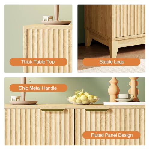 Cakhdry Credenza Bufetera con 2 Puertas, Alacena Pequeña para Cocina y Comedor, 80x40x82cm, Diseño Minimalista con Acabado de Madera Natural