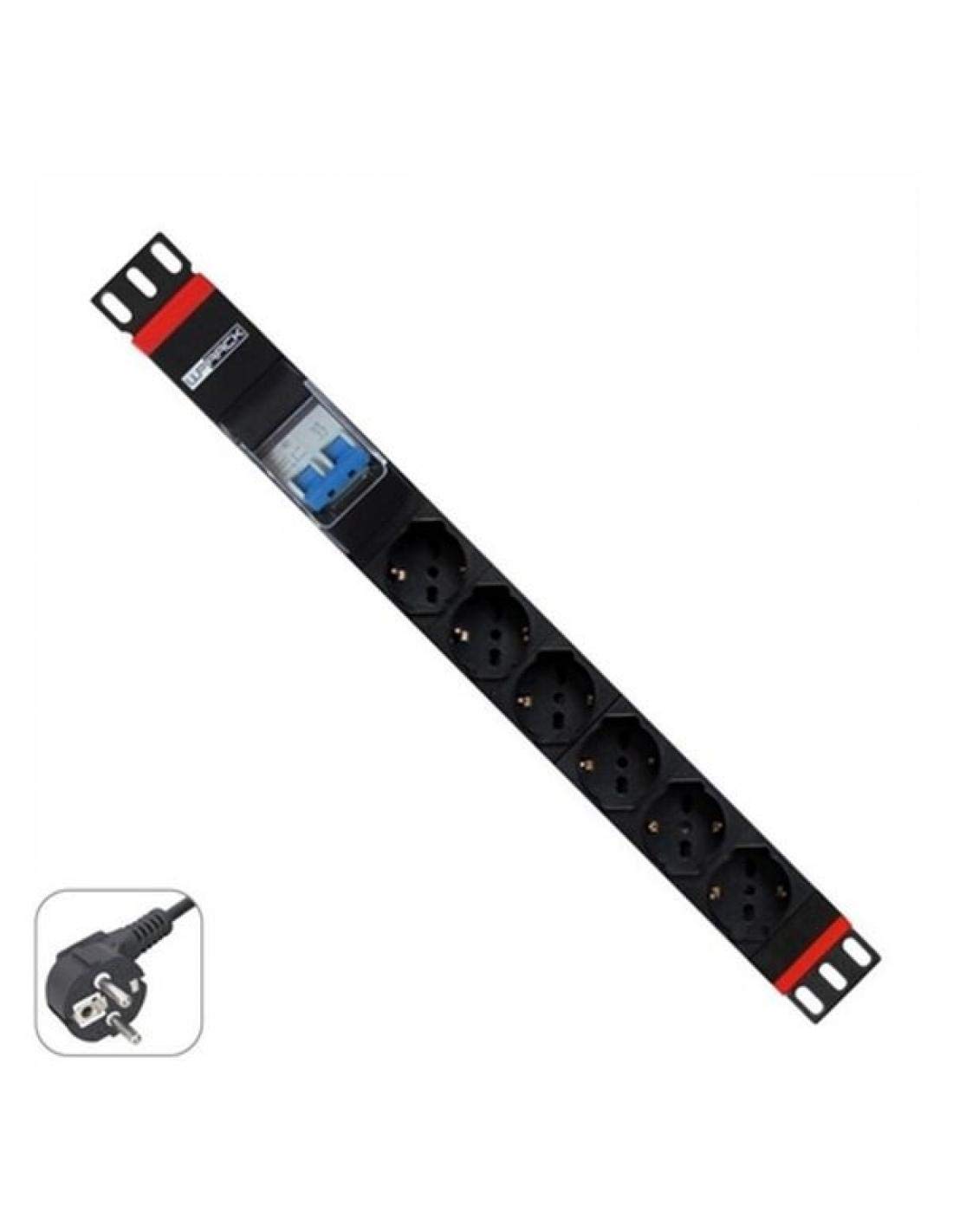 WP Rack 6 Outlet Italian/Schuko Strip with Fuse