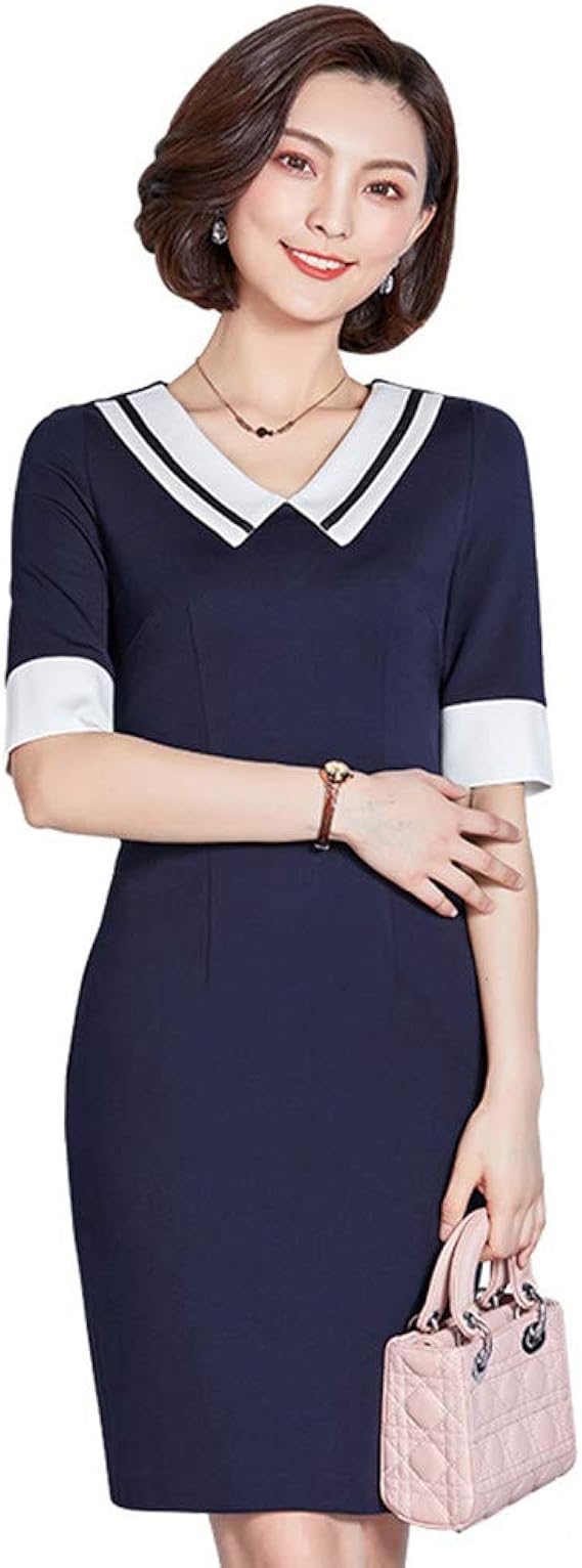 Amazon ワンピース レディース 膝丈 長さ ドレス 5分袖リーブ ロングスカート レディース スリム Dress オフィス 通勤 ワンピース ワンピース チュニック 通販