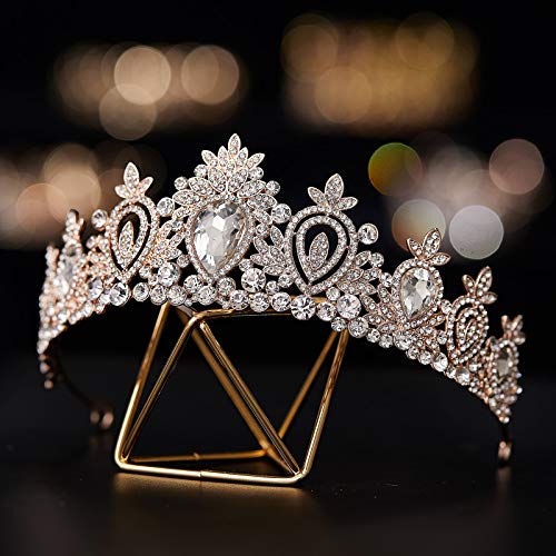 SWEETV Rose Gold Tiaras and Crowns for Women, Wedding Tiara for Bride