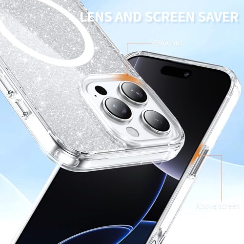 IMEIKONST Glitter Case for iPhone 14 Pro MAX 6.7 Inch, Compatible with MagSafe, Shiny Crystals Case for Girl Women Anti-Yellow Transparent for iPhone 14 Pro MAX Silver JXSF
