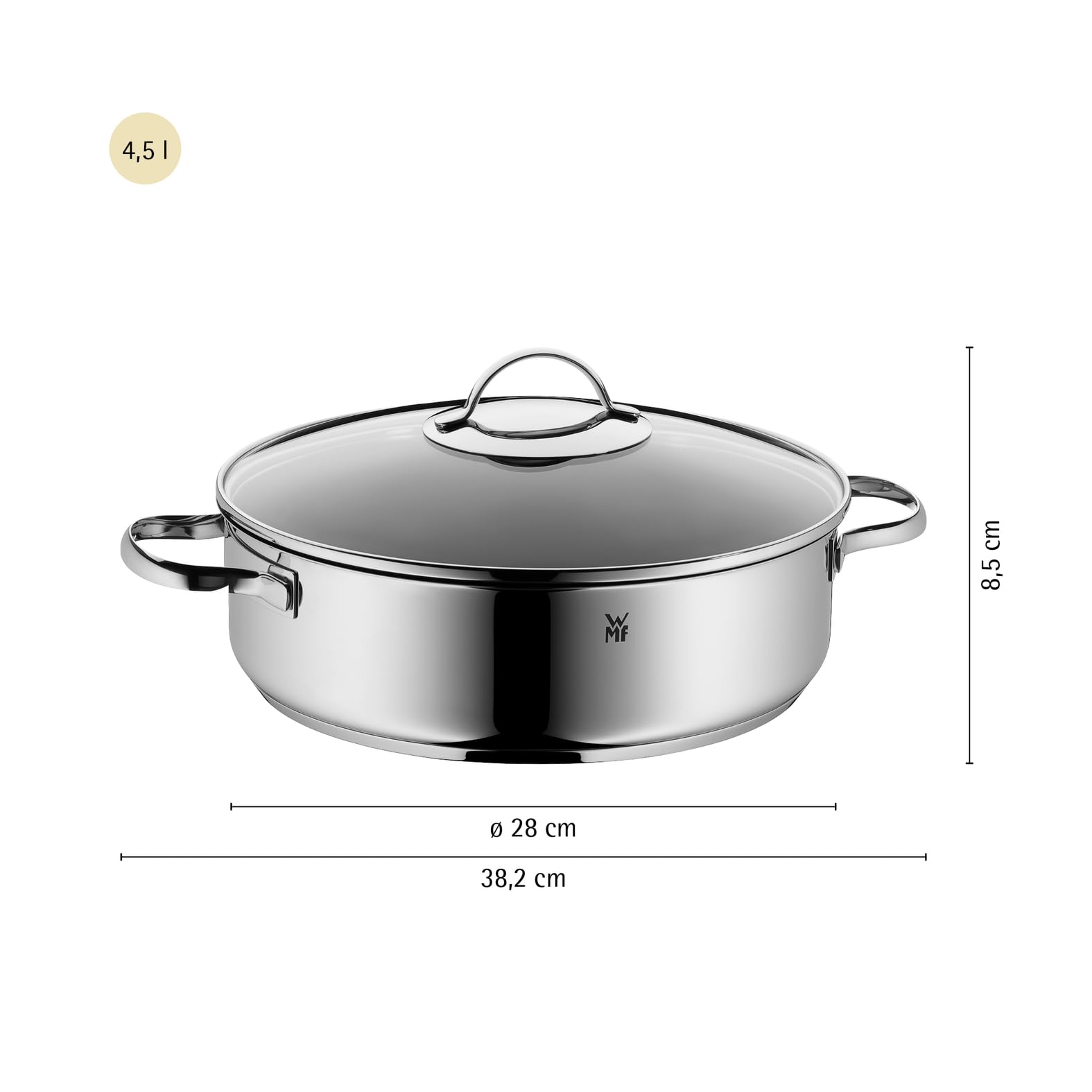 WMF Schmorpfanne 28 cm hoher Rand, Schmortopf mit Deckel 5l, Bräter Induktion, backofenfest, Antihaftbeschichtung, für alle Herdarten geeignet, tropffrei, Cromargan Edelstahl beschichtet 7