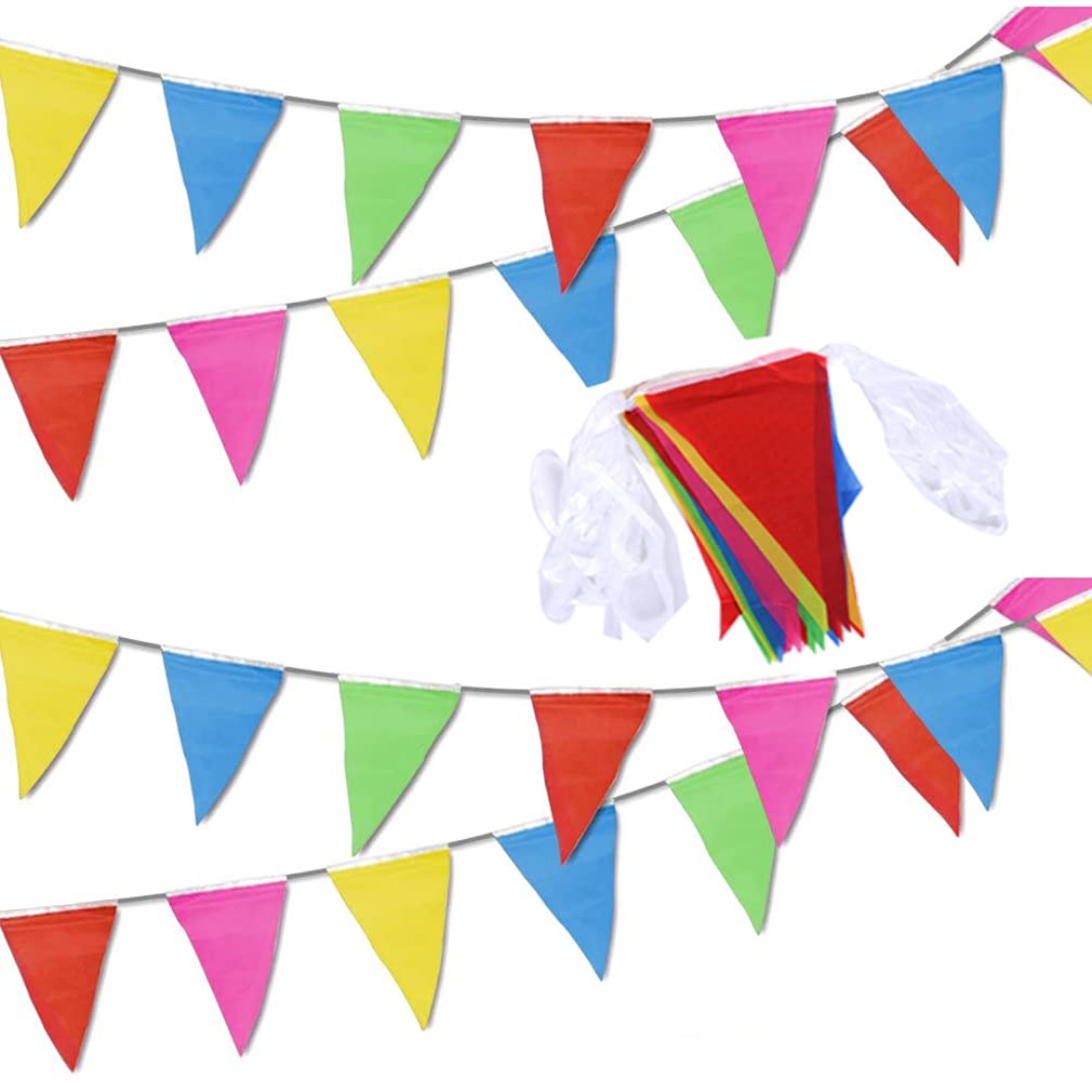 80M/ 262 ft Multicolor Nylon Fabric Pennant Banners with 160 Triangle Flags for Birthday, Wedding, Baby Shower, Indoor/Outdoor Activity Party Festivals Decoration