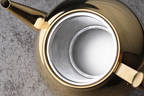 1.5 Liter Teapot Gold Pot with Infuser for Loose Tea Stainless Steel Coffee Kettle 6 Cup Induction Stovetop Tea Pot Strainer Office Hot Water Mirror Finish 1.6 Quart 51 Ounce by Onlycooker - Thumbnail 6